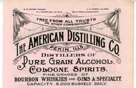 Label for the American Distilling Co. in Pekin IL