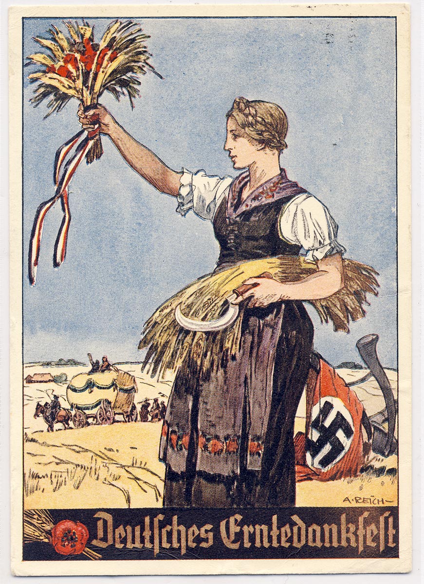 Poster expressing "German thanks giving" for a good harvest. As the 30's wore on, Germany did not have enough agricultural land to feed it's growing population. But even in the 20's, Adolf Hitler saw the fertile land of Ukraine as perfect for Germany's needs. 