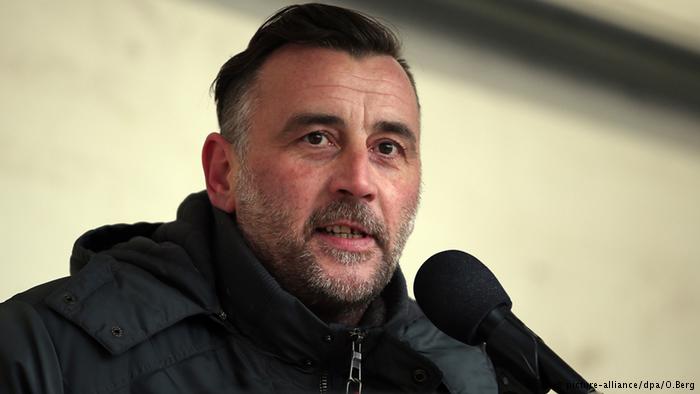 Lutz Bachmann speaking at a PEGIDA demonstration.