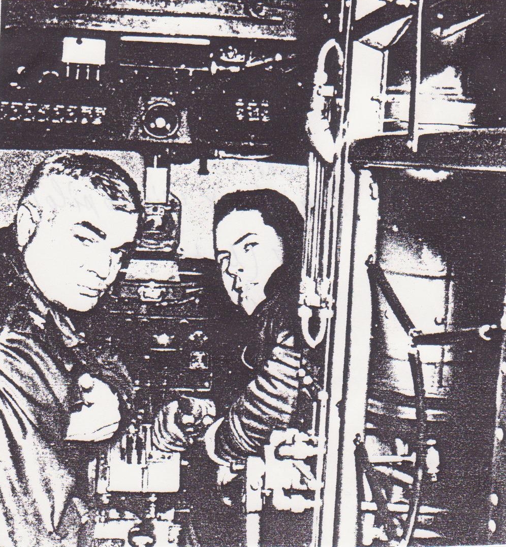 "Juri" Kraigher, left,&nbsp; in the cockpit of a DC 4 getting&nbsp; ready for one of many supply flights from Brindisi, Italy to airstrips in Tito`s controlled region.