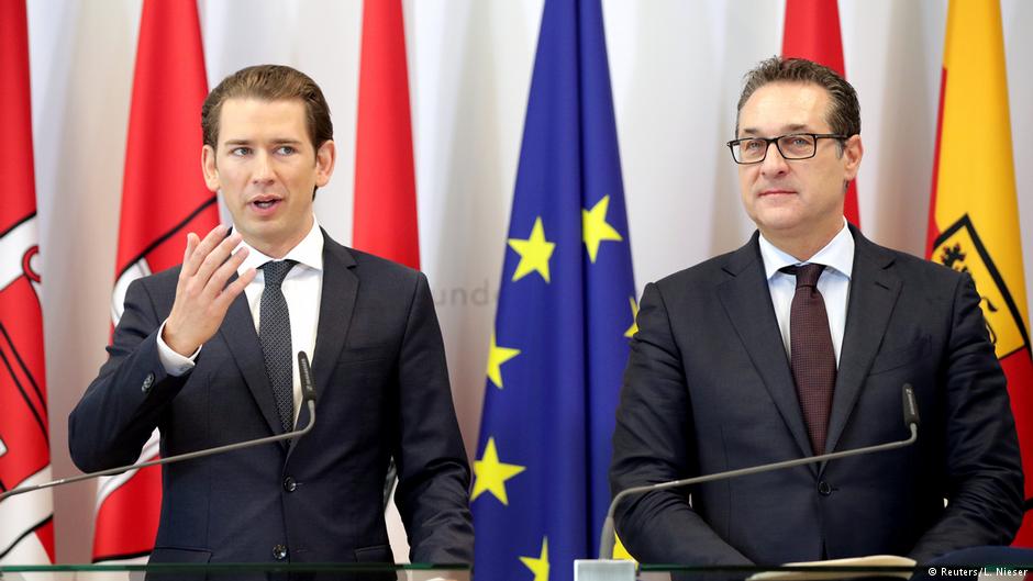 Austrian chancellor Sebastian Kurz (left) and vice-chancellor HC Strache
