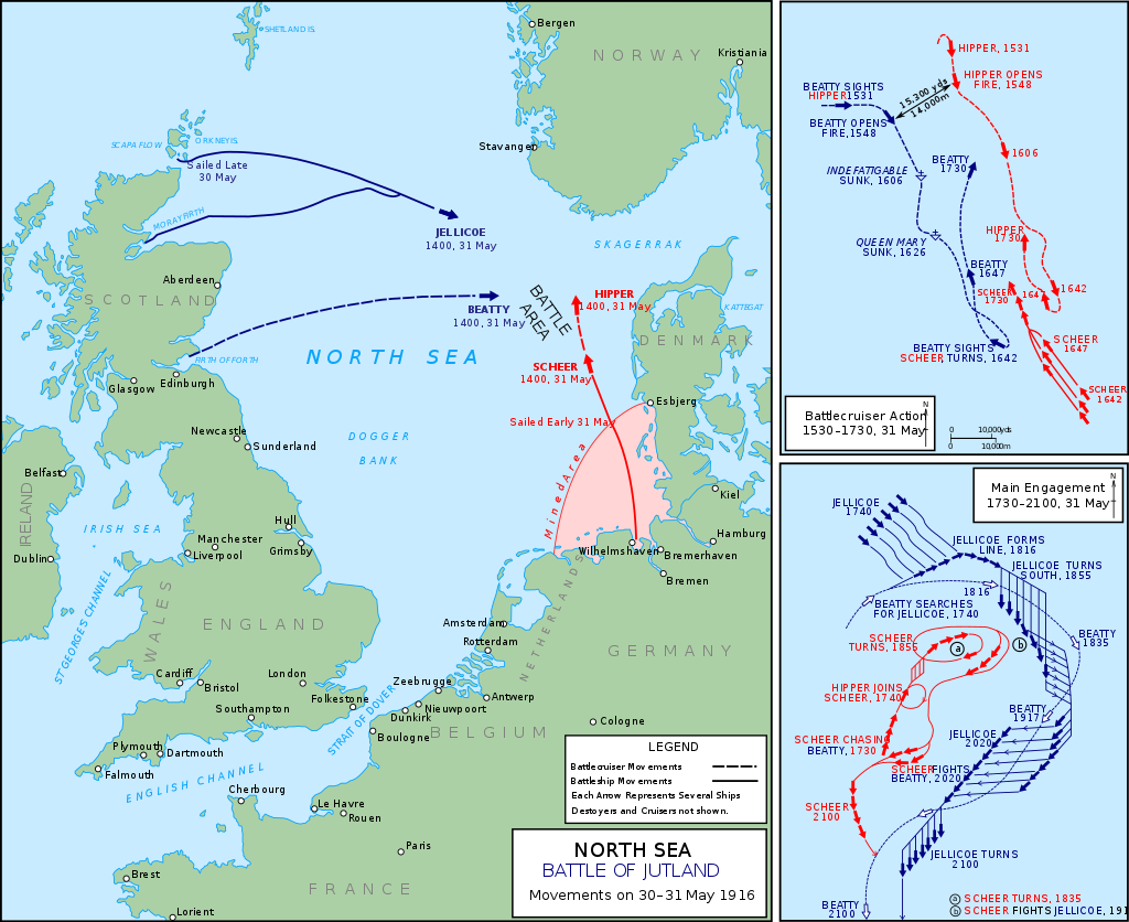 A map showing the battle of Jutland.
