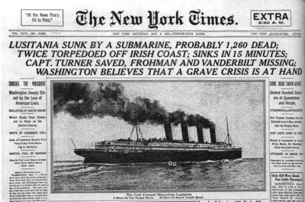 New York Times, May 8, 1915, Lusitania Sinking