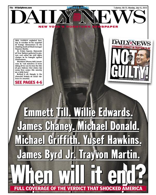 Daily News cover, Trayvon