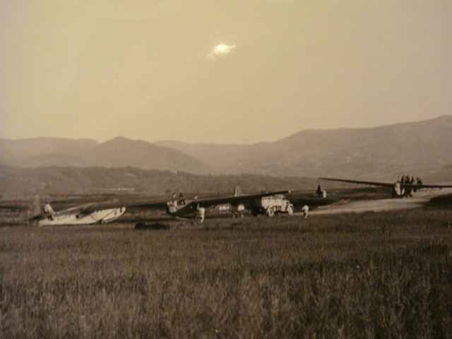 Gliders that brought airborne troops grouped at the lower fields around Drvar