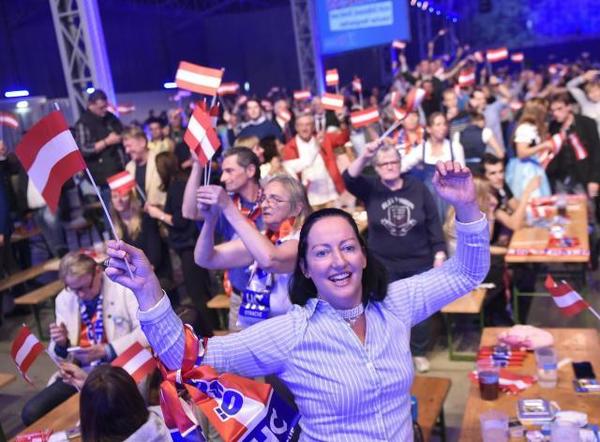 Election night party taking place at the Austrian Freedom Party (FPÖ) headquarters in Vienna 