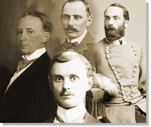 Left, Sir Harry Brittain; Center top, Bryan Mahon; Center bottom, The Hon Charles Rolls; Right General Joseph Wheeler established The Pilgrims of Great Britain on 16 July 1902.
