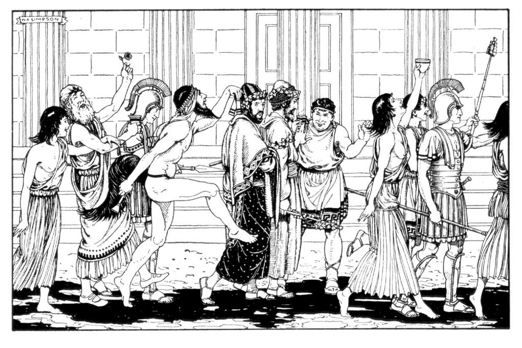 Drawing depicting an anicent Roman Saturnalia festival.