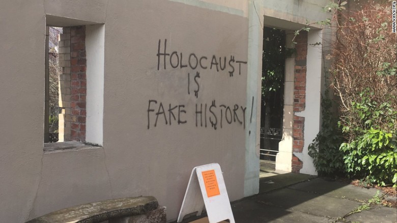 grafitti on garden wall at synagogue