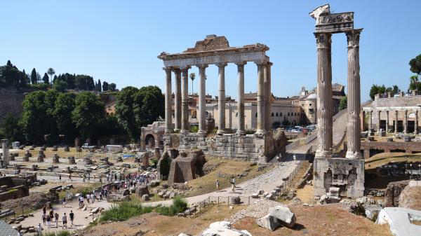 Remains of the ancient temple of Saturn in Rome.