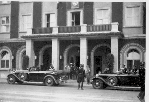 Dr. Joseph Goebbels leaves the hotel for the Congress Hall at the rally grounds