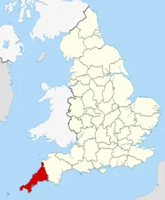 Cornwall on UK map