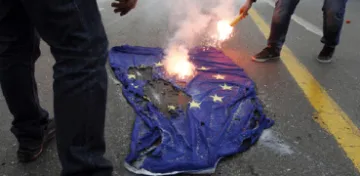 Burning EU flag