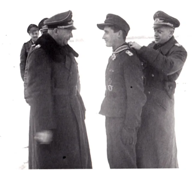 Poldi Wenger receives the Knights Cross from Generaloberst Otto Dessloch, Chief of Luftflotte 4, on 19 January, 1945