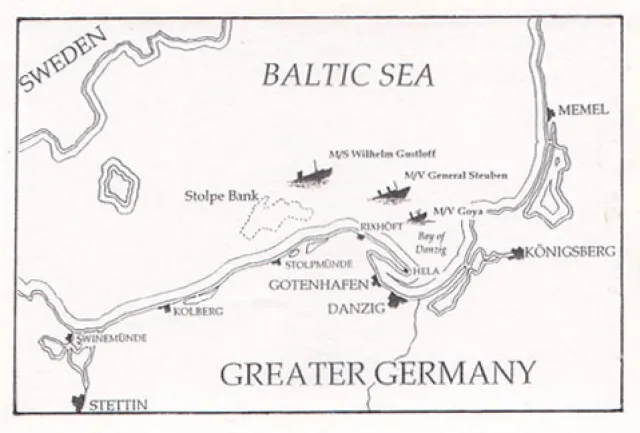 Map shows the three greatest maritime disasters in history, all in early 1945