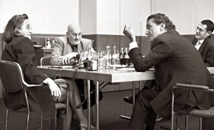 From left: Sylvia Stolz, Horst Mahler, Michael Friedman, Vanity Fair editor